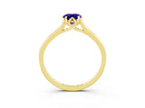 Yellow gold Pear Cut Tanzanite Solitaire Ring with Flower Prong Setting and Classic Band_45