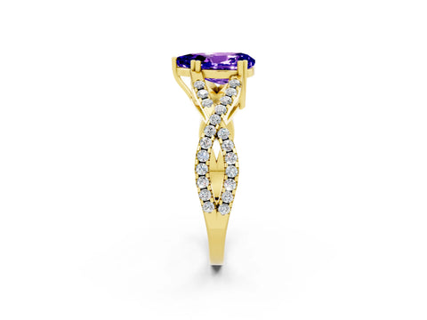 Yellow gold Pear Cut Tanzanite Solitaire Ring with Four-Prong Setting and Twisted Pavé Band_2