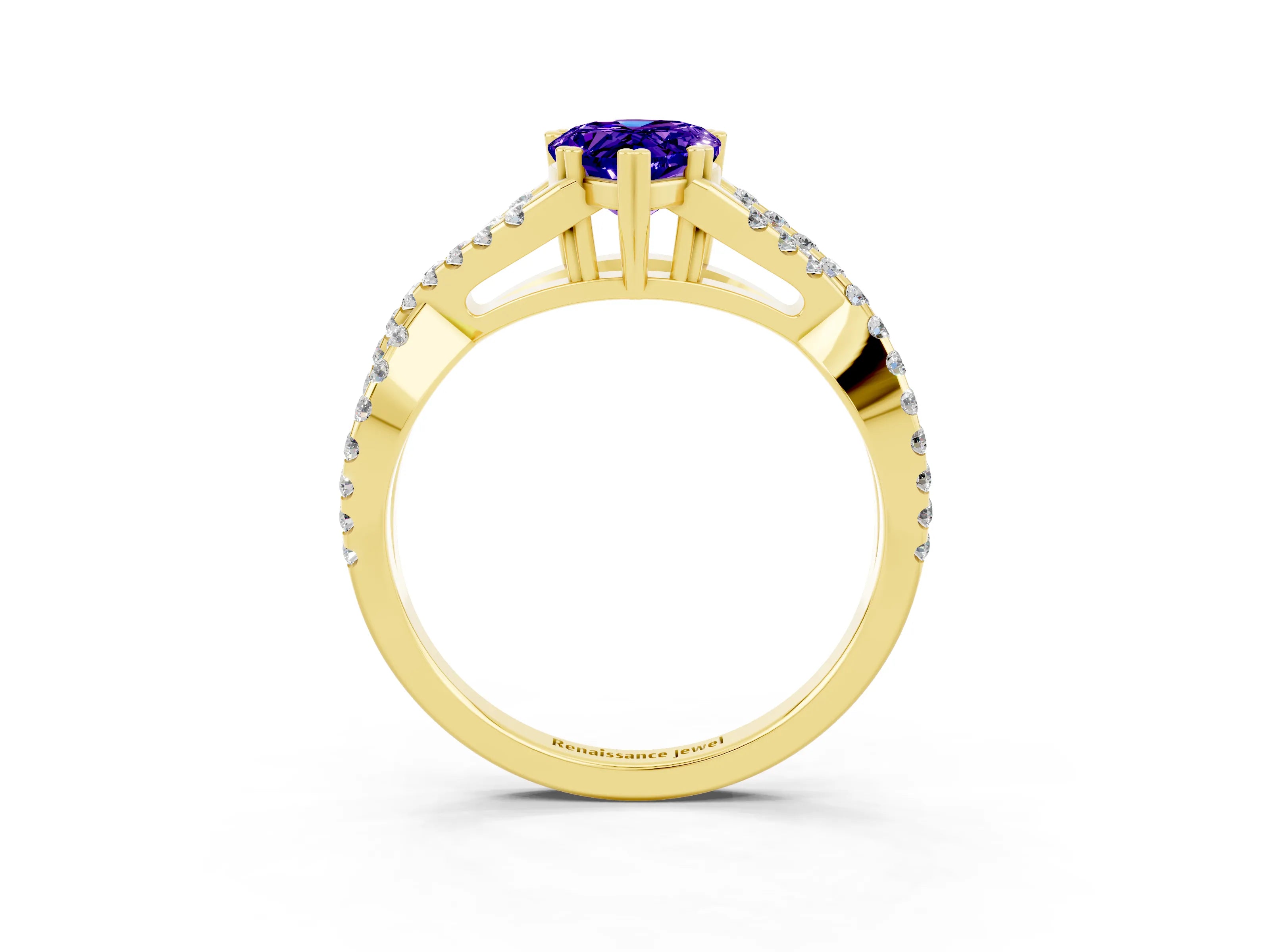 Yellow gold Pear Cut Tanzanite Solitaire Ring with Four-Prong Setting and Twisted Pavé Band_3