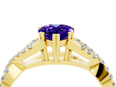 Yellow gold Pear Cut Tanzanite Solitaire Ring with Four-Prong Setting and Twisted Pavé Band_4