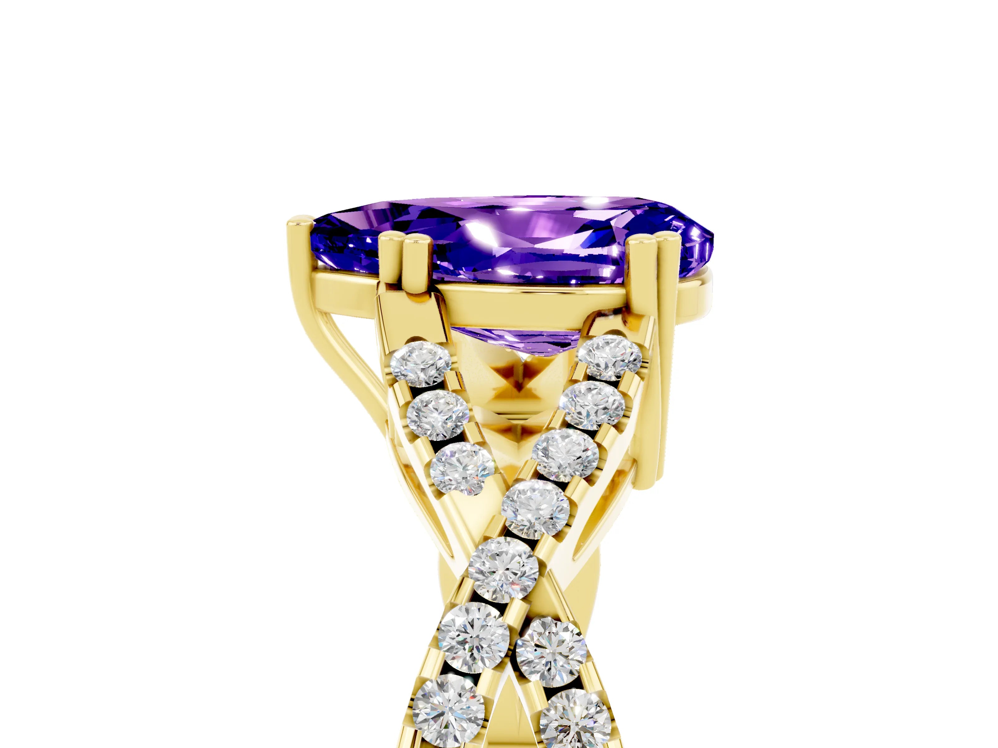 Yellow gold Pear Cut Tanzanite Solitaire Ring with Four-Prong Setting and Twisted Pavé Band_5