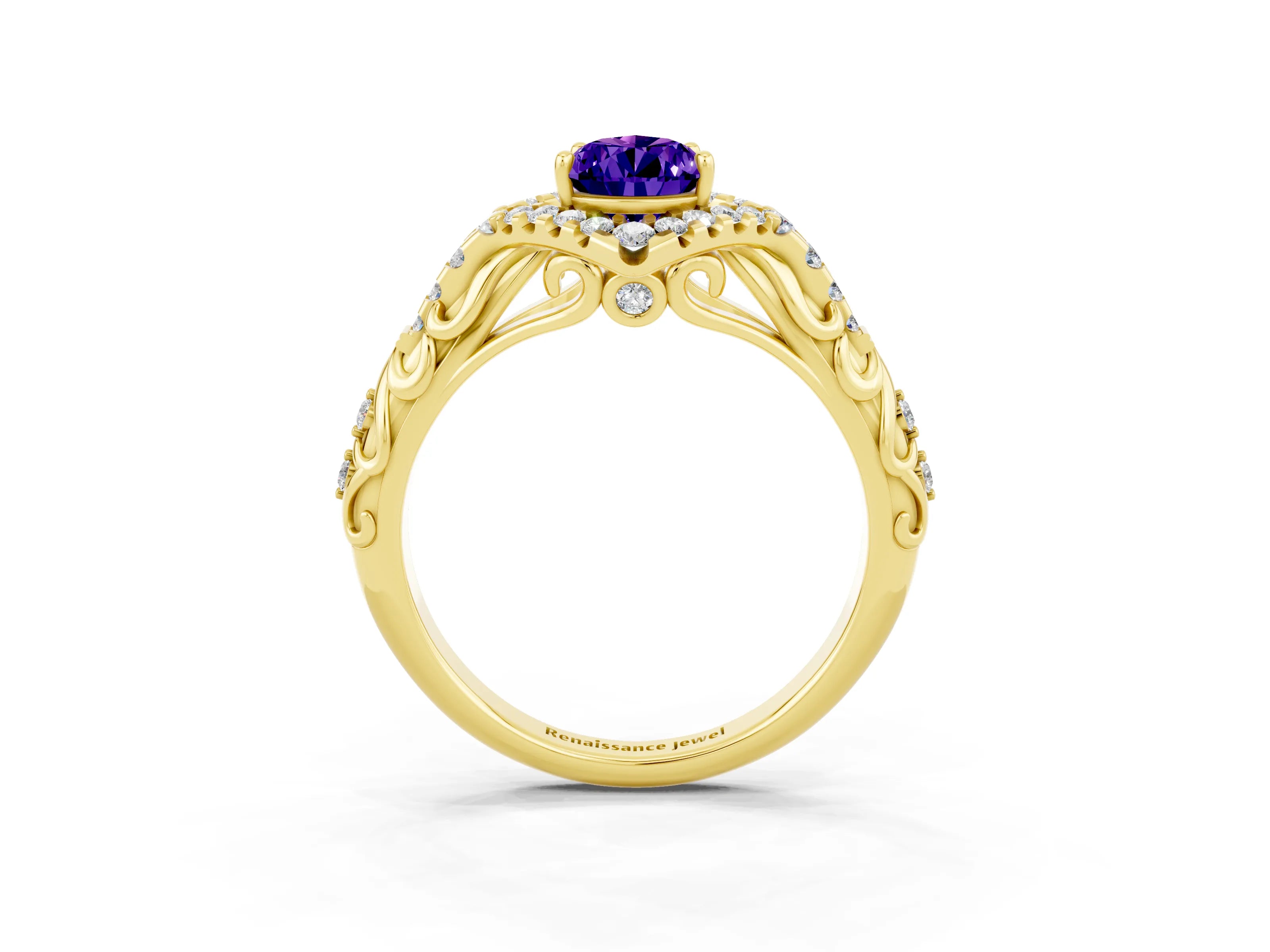Yellow gold Pear Cut Tanzanite Solitaire Ring with Hidden Halo and Pavé Band_39