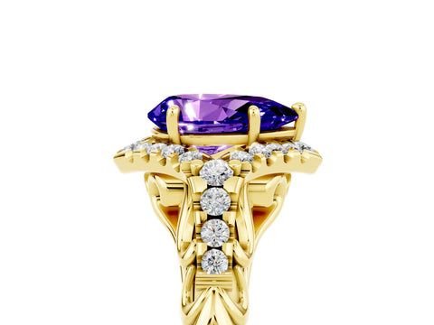 Yellow gold Pear Cut Tanzanite Solitaire Ring with Hidden Halo and Pavé Band_41