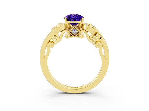 Yellow gold Pear Cut Tanzanite Solitaire Ring with Milgrain Pavé Band and Four-Prong Setting_27
