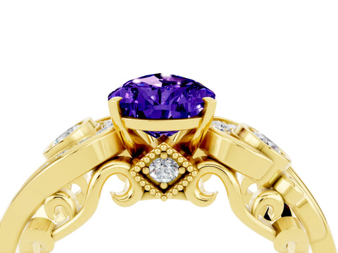 Yellow gold Pear Cut Tanzanite Solitaire Ring with Milgrain Pavé Band and Four-Prong Setting_28
