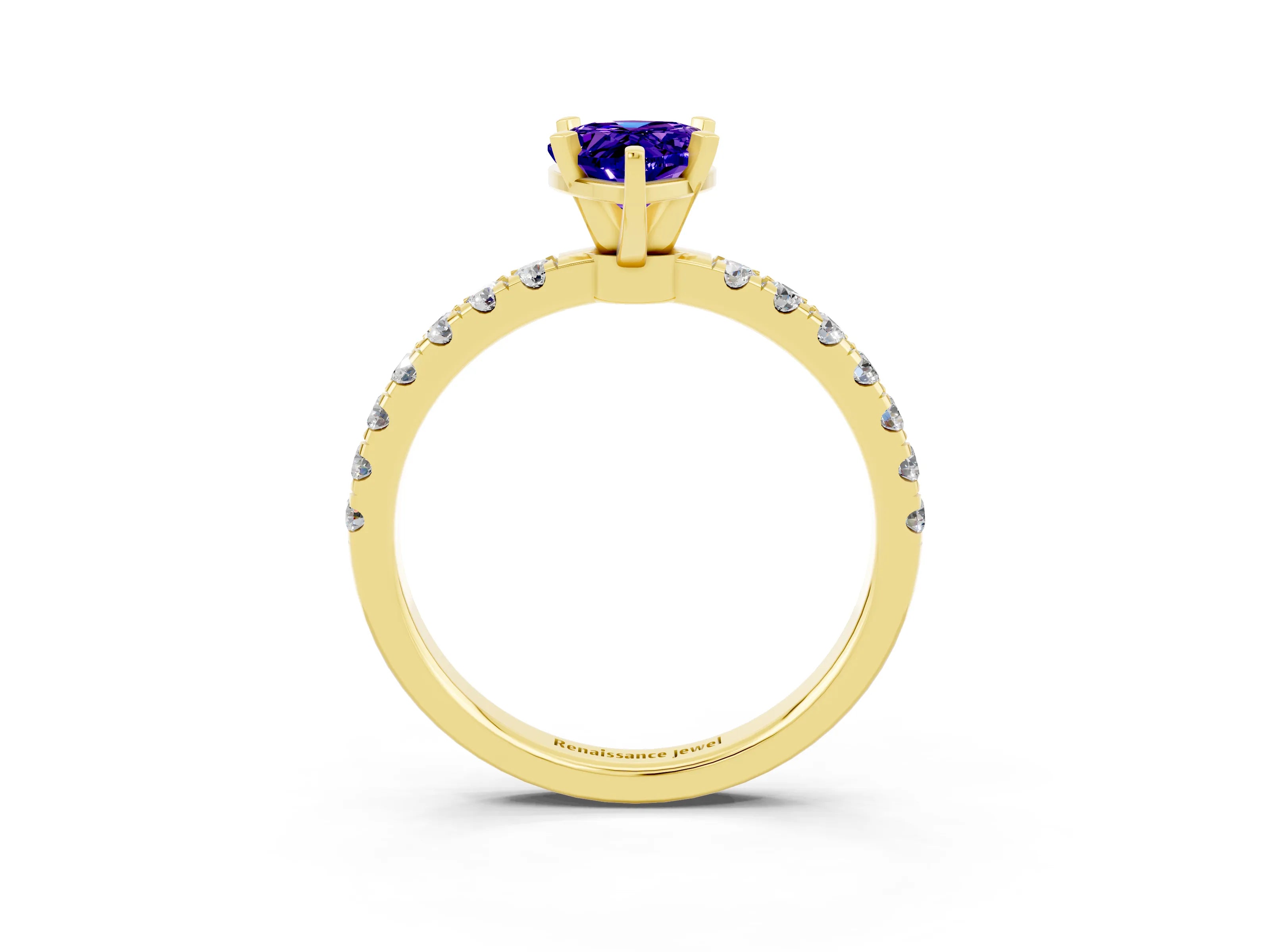 Yellow gold Pear Cut Tanzanite Solitaire Ring with Pavé Accents and Four-Prong Setting_3