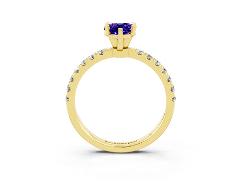 Yellow gold Pear Cut Tanzanite Solitaire Ring with Pavé Accents and Four-Prong Setting_3