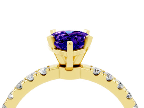 Yellow gold Pear Cut Tanzanite Solitaire Ring with Pavé Accents and Four-Prong Setting_4