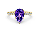 Yellow gold Pear Cut Tanzanite Solitaire Ring with Pavé Band and Four-Prong Setting_12
