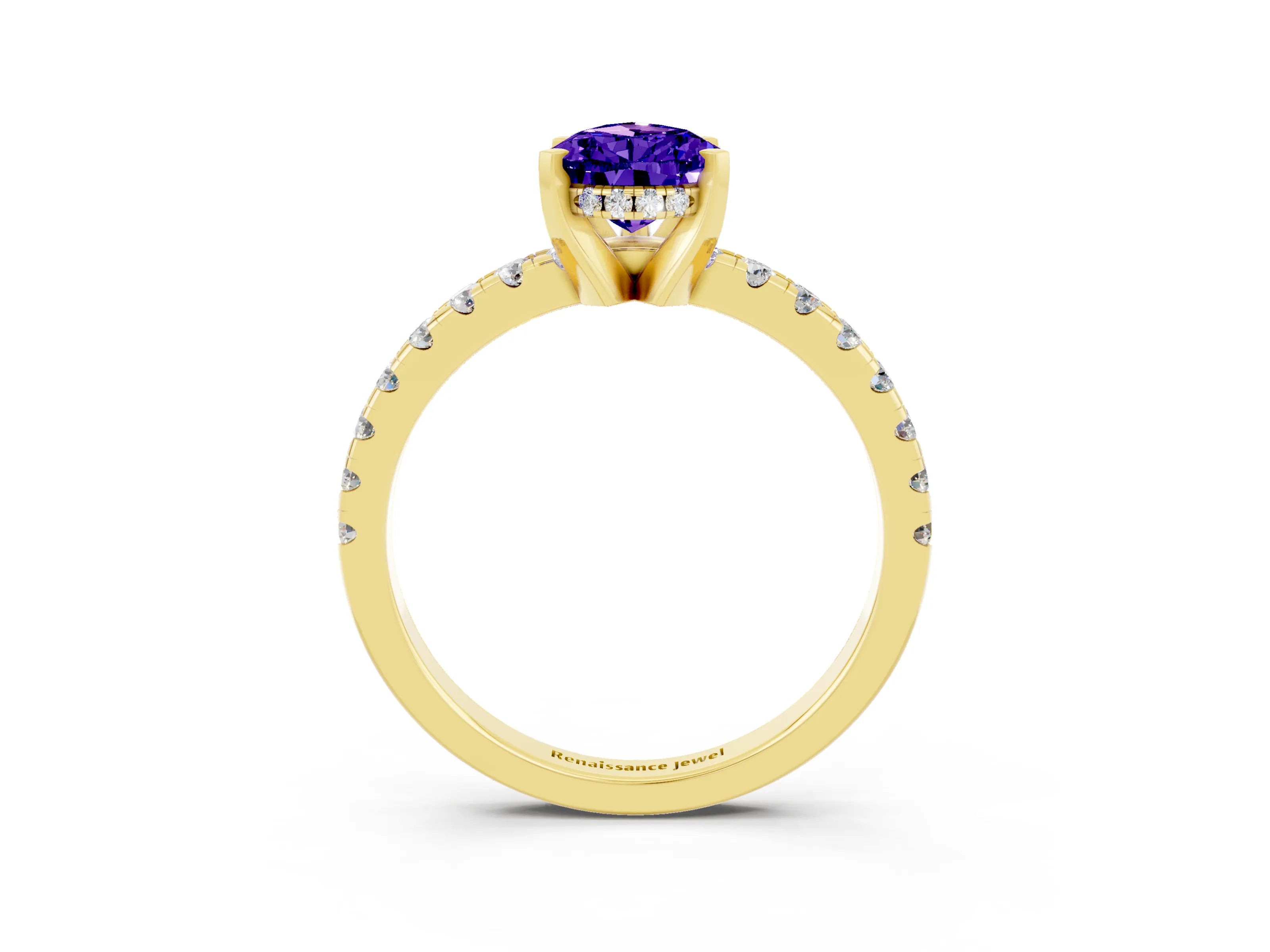 Yellow gold Pear Cut Tanzanite Solitaire Ring with Pavé Band and Four-Prong Setting_15
