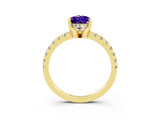 Yellow gold Pear Cut Tanzanite Solitaire Ring with Pavé Band and Four-Prong Setting_15