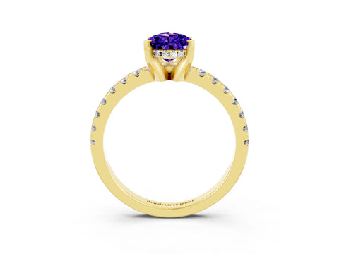 Yellow gold Pear Cut Tanzanite Solitaire Ring with Pavé Band and Four-Prong Setting_15