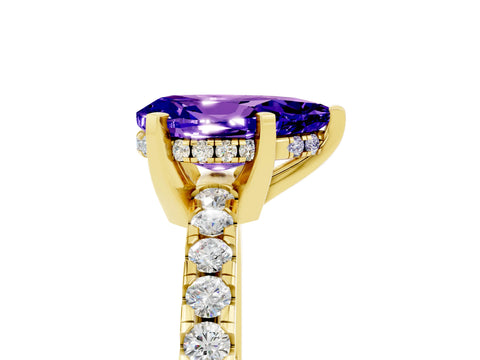 Yellow gold Pear Cut Tanzanite Solitaire Ring with Pavé Band and Four-Prong Setting_17