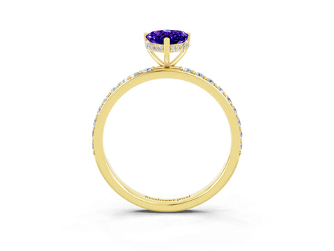 Yellow gold Pear Cut Tanzanite Solitaire Ring with Pavé Band and Hidden Halo_15