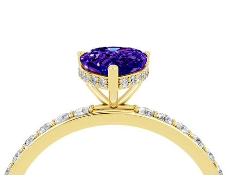Yellow gold Pear Cut Tanzanite Solitaire Ring with Pavé Band and Hidden Halo_16