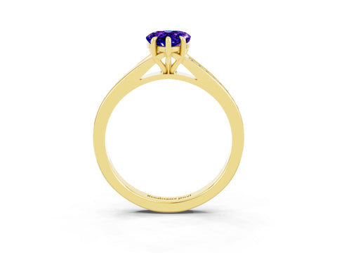 Yellow gold Pear Cut Tanzanite Solitaire Ring with Pavé Band and Prong Setting_15