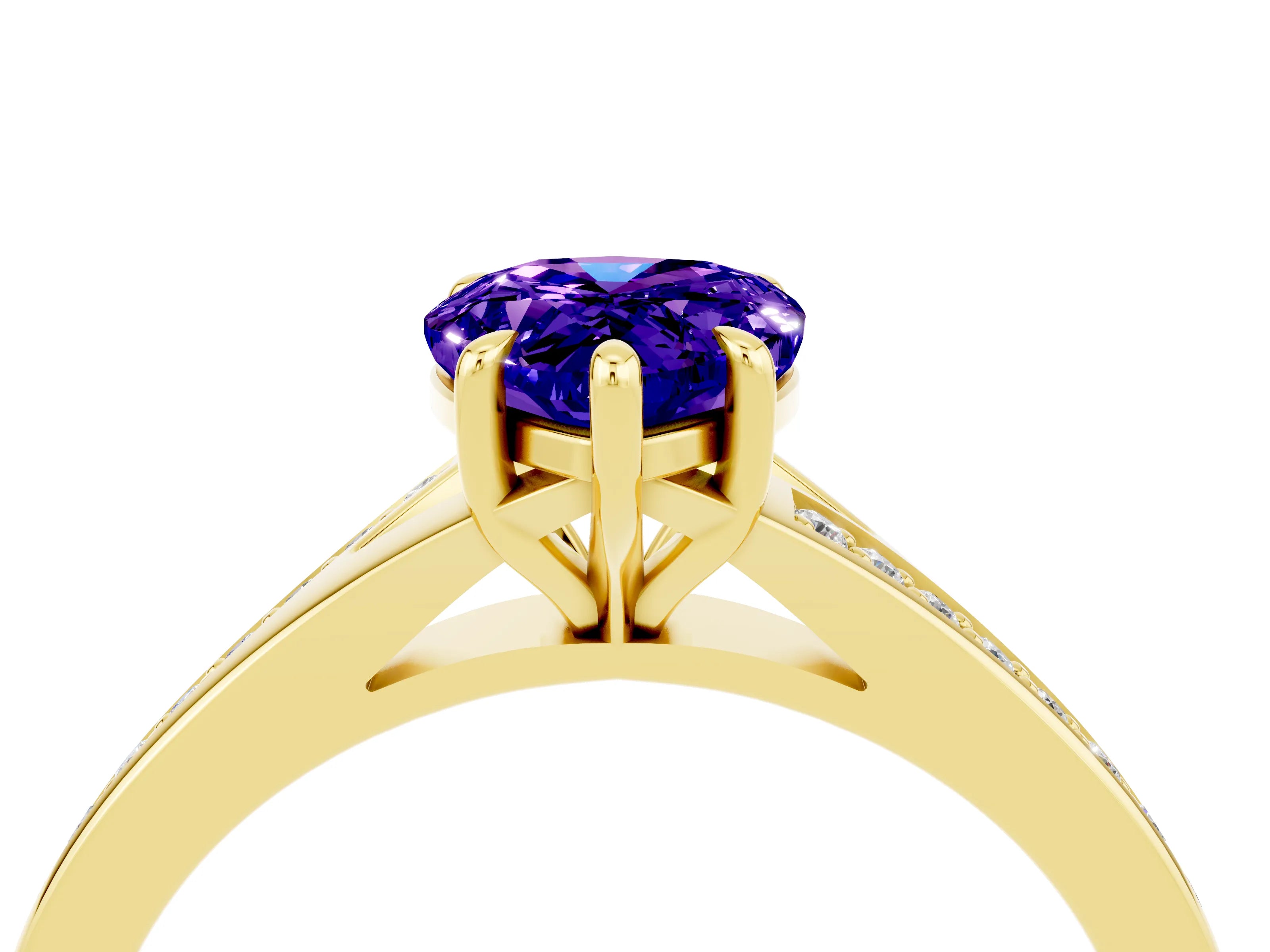 Yellow gold Pear Cut Tanzanite Solitaire Ring with Pavé Band and Prong Setting_16