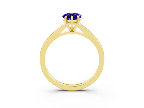 Yellow gold Pear Cut Tanzanite Solitaire Ring with Pavé Band and Prong Setting_3