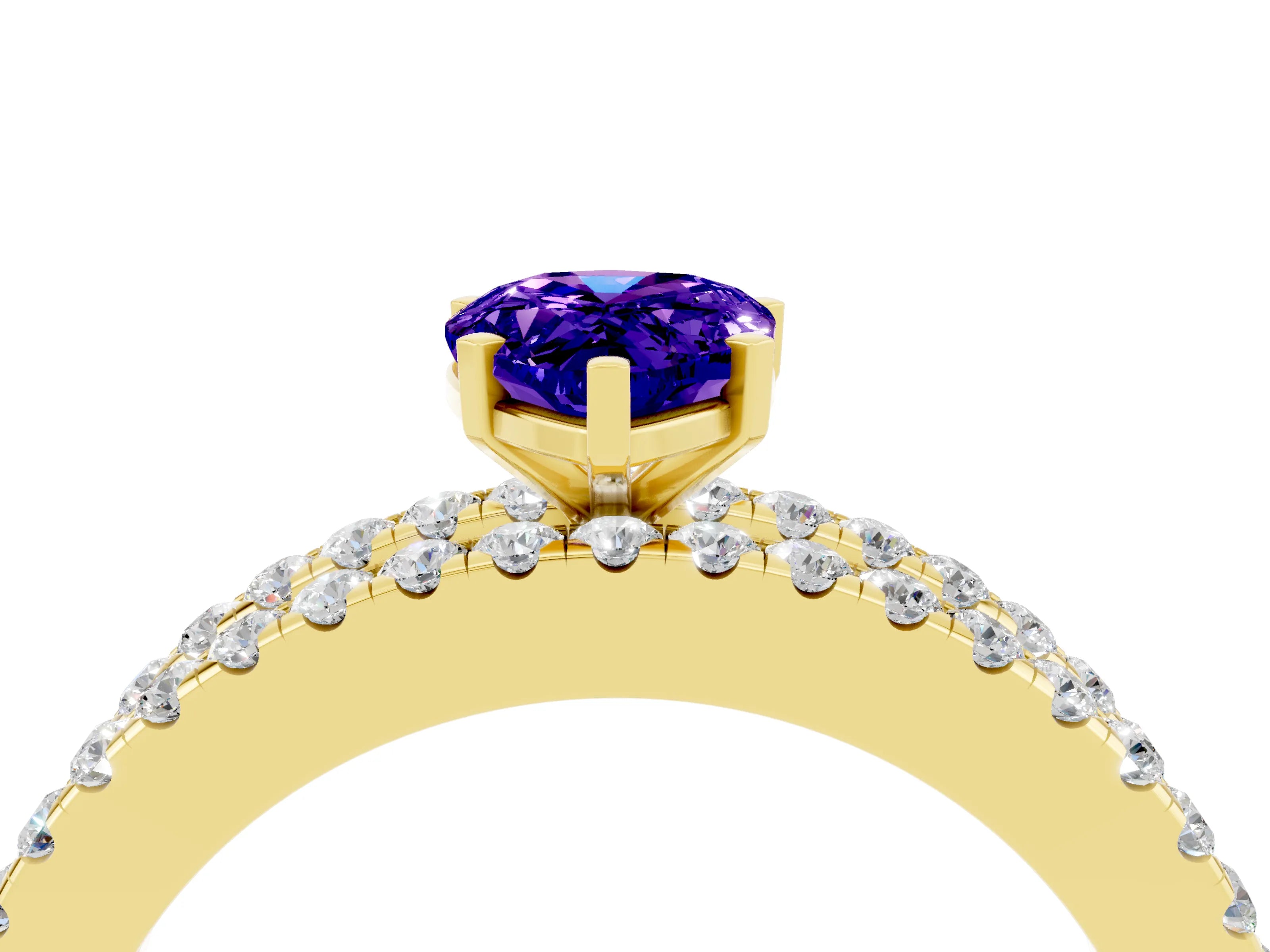 Yellow gold Pear Cut Tanzanite Solitaire Ring with Pavé and Channel Set Band_4