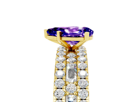 Yellow gold Pear Cut Tanzanite Solitaire Ring with Pavé and Channel Set Band_5