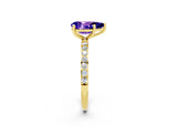 Yellow gold Pear Cut Tanzanite Solitaire Ring with Pave Band and Four Prong Setting_26
