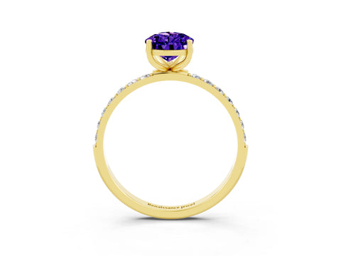 Yellow gold Pear Cut Tanzanite Solitaire Ring with Pave Band and Four Prong Setting_27