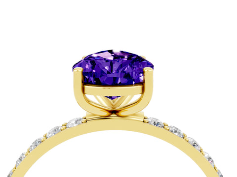 Yellow gold Pear Cut Tanzanite Solitaire Ring with Pave Band and Four Prong Setting_28