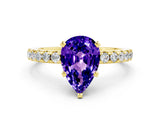 Yellow gold Pear Cut Tanzanite Solitaire Ring with Round  Pavé Band and Four-Prong Setting_36