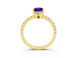 Yellow gold Pear Cut Tanzanite Solitaire Ring with Round  Pavé Band and Four-Prong Setting_39