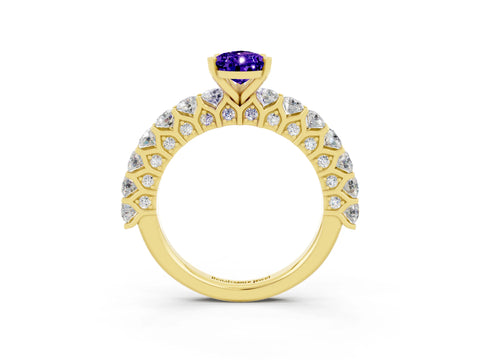 Yellow gold Pear Cut Tanzanite Solitaire Ring with Shared Prong Pavé Band and Four-Prong Setting_3