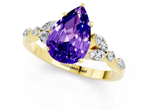 Yellow gold Pear Cut Tanzanite Solitaire Ring with Side Stones and Four-Prong Setting_13