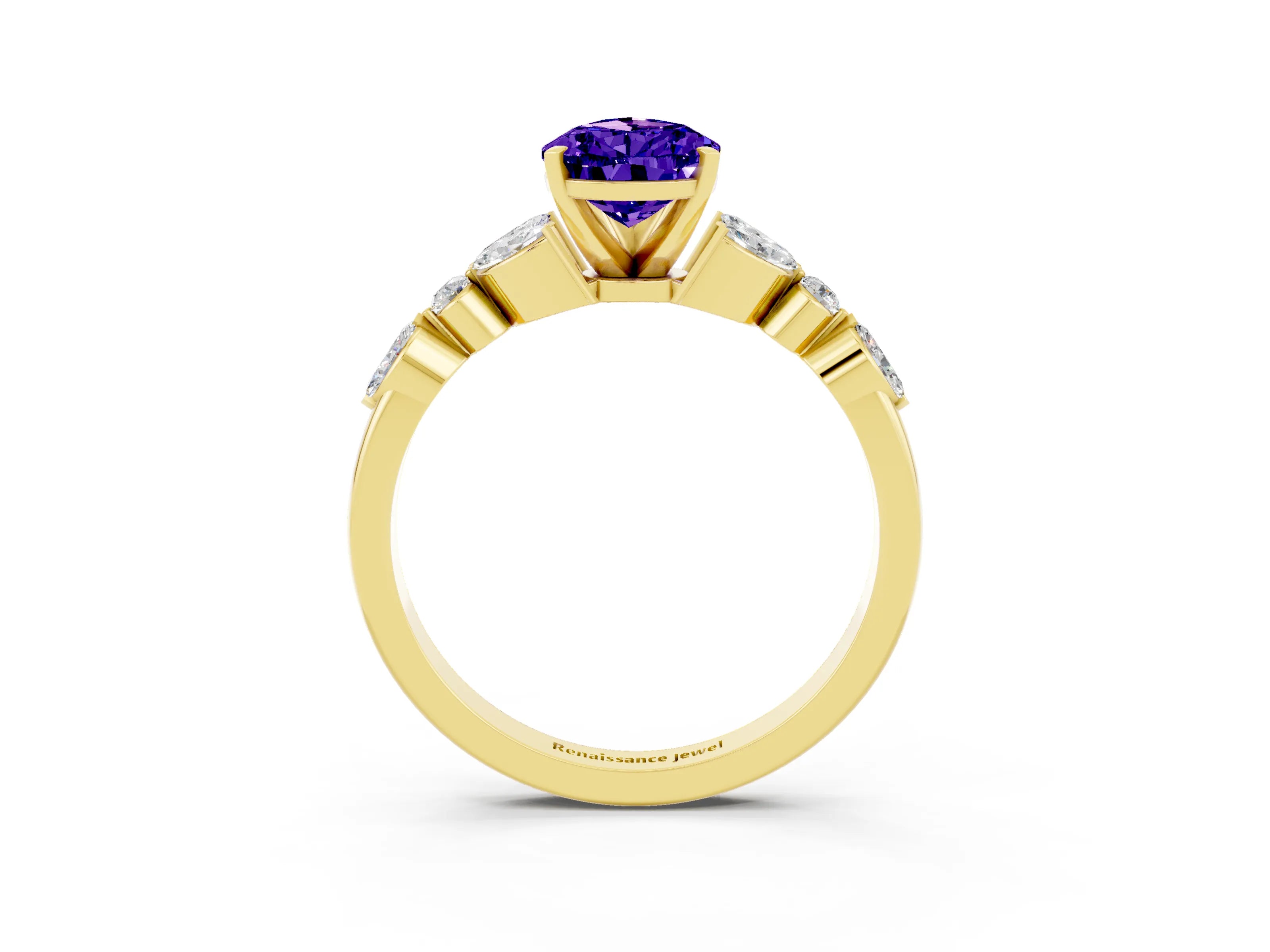 Yellow gold Pear Cut Tanzanite Solitaire Ring with Side Stones and Four-Prong Setting_15