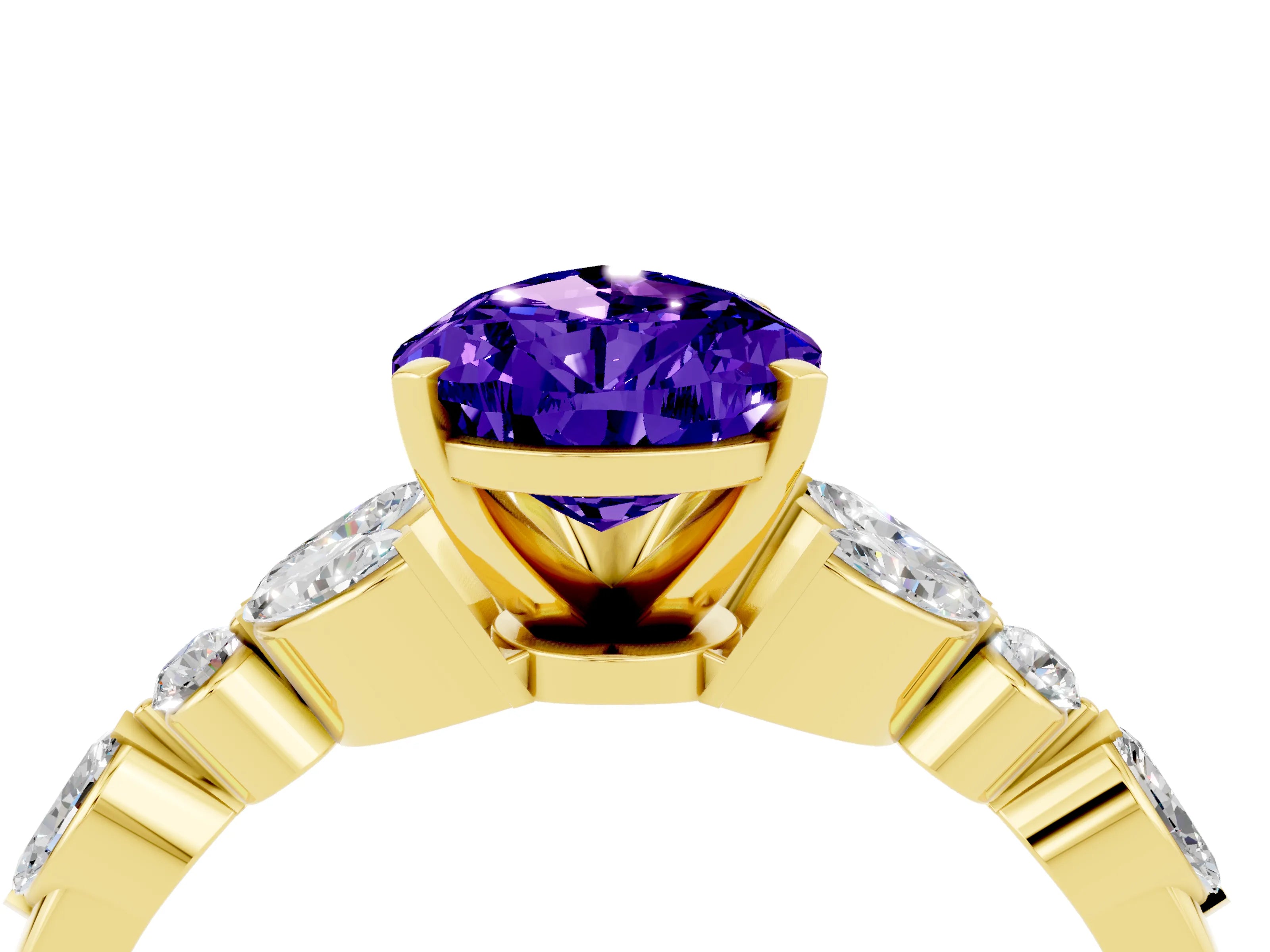 Yellow gold Pear Cut Tanzanite Solitaire Ring with Side Stones and Four-Prong Setting_16