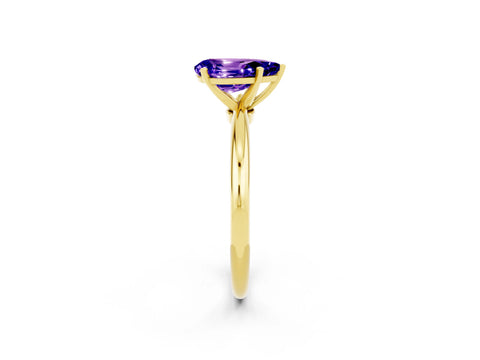 Yellow gold Pear Cut Tanzanite Solitaire Ring with Six-Prong Setting and Classic Band_2