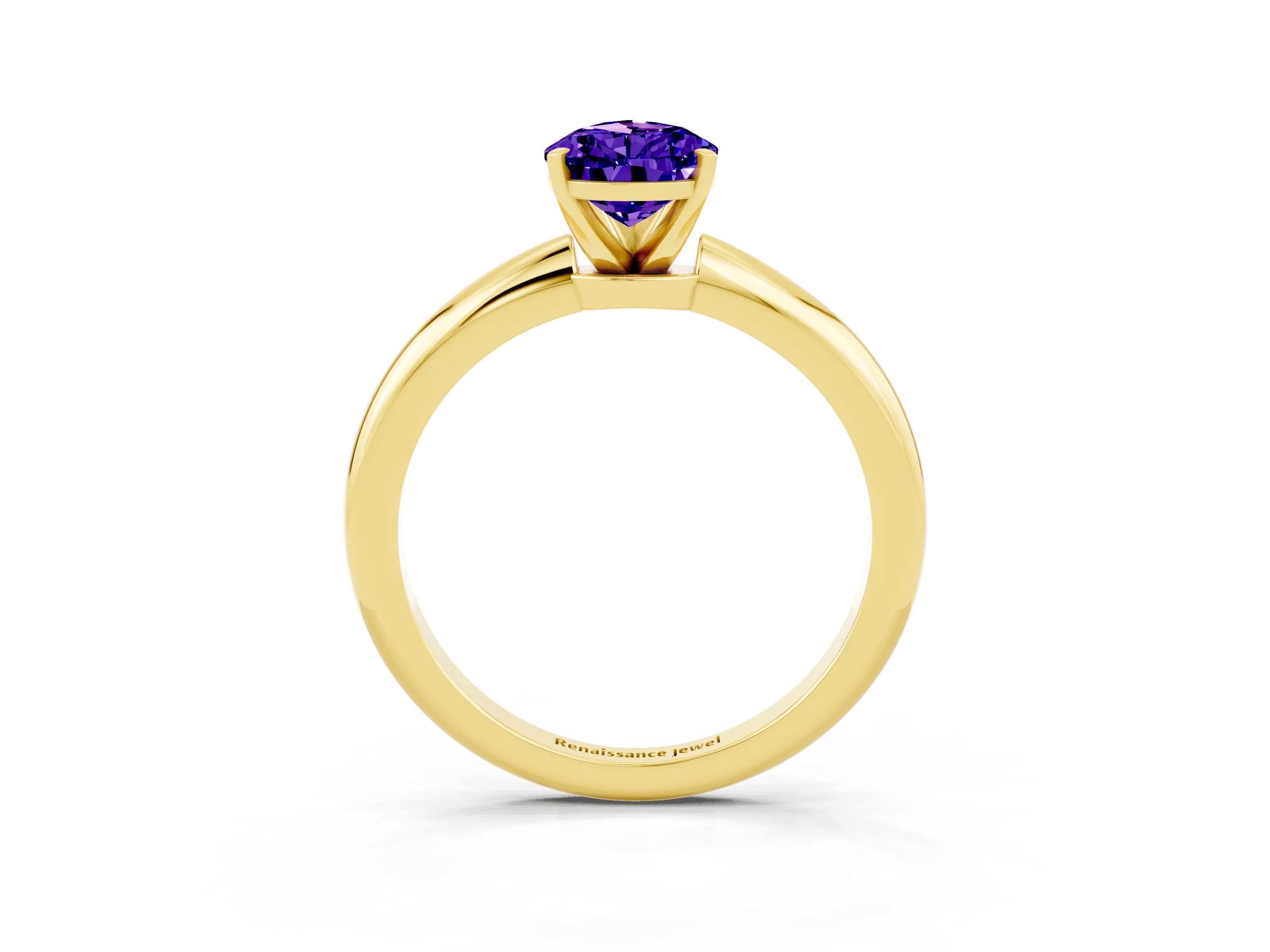 Yellow gold Pear Cut Tanzanite Solitaire Ring with Six-Prong Setting and Classic Band_3