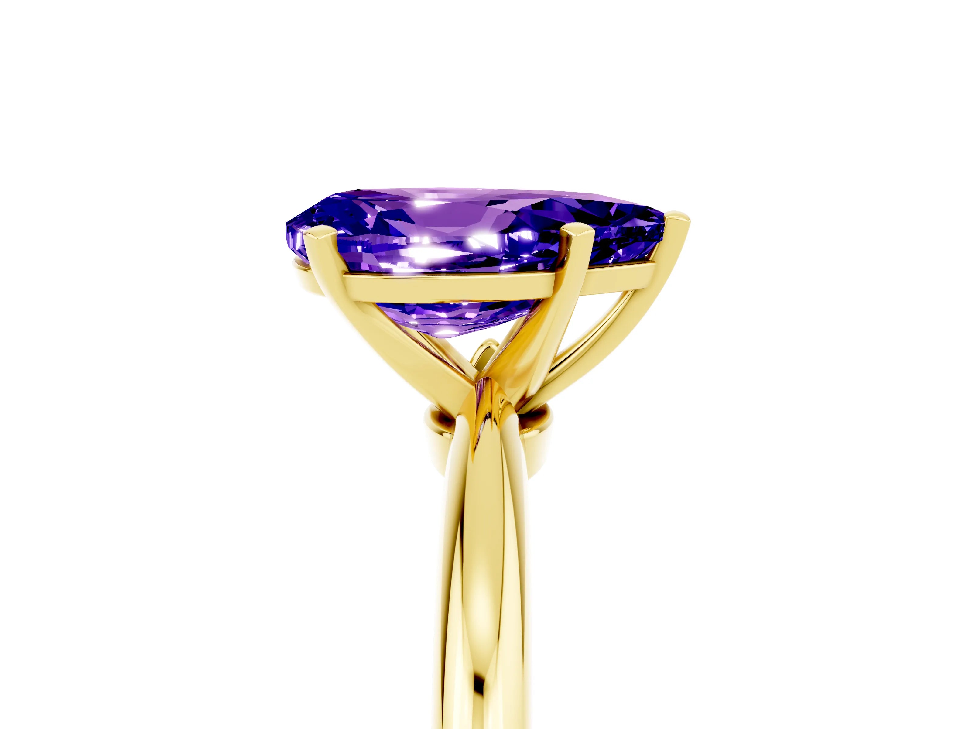 Yellow gold Pear Cut Tanzanite Solitaire Ring with Six-Prong Setting and Classic Band_5