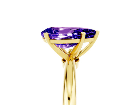 Yellow gold Pear Cut Tanzanite Solitaire Ring with Six-Prong Setting and Classic Band_5
