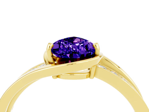 Yellow gold Pear Cut Tanzanite Solitaire Ring with Split Shank and Prong Setting_4