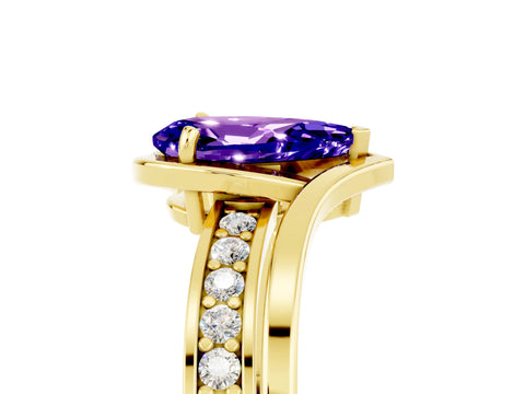 Yellow gold Pear Cut Tanzanite Solitaire Ring with Split Shank and Prong Setting_5