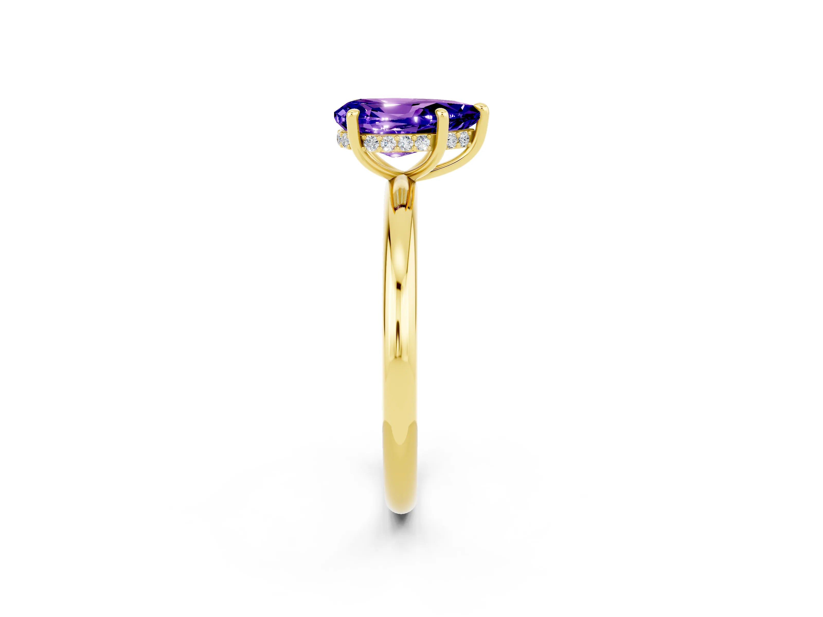 Yellow gold Pear Cut Tanzanite Solitaire Ring with Thin Band and Four-Prong Setting_2