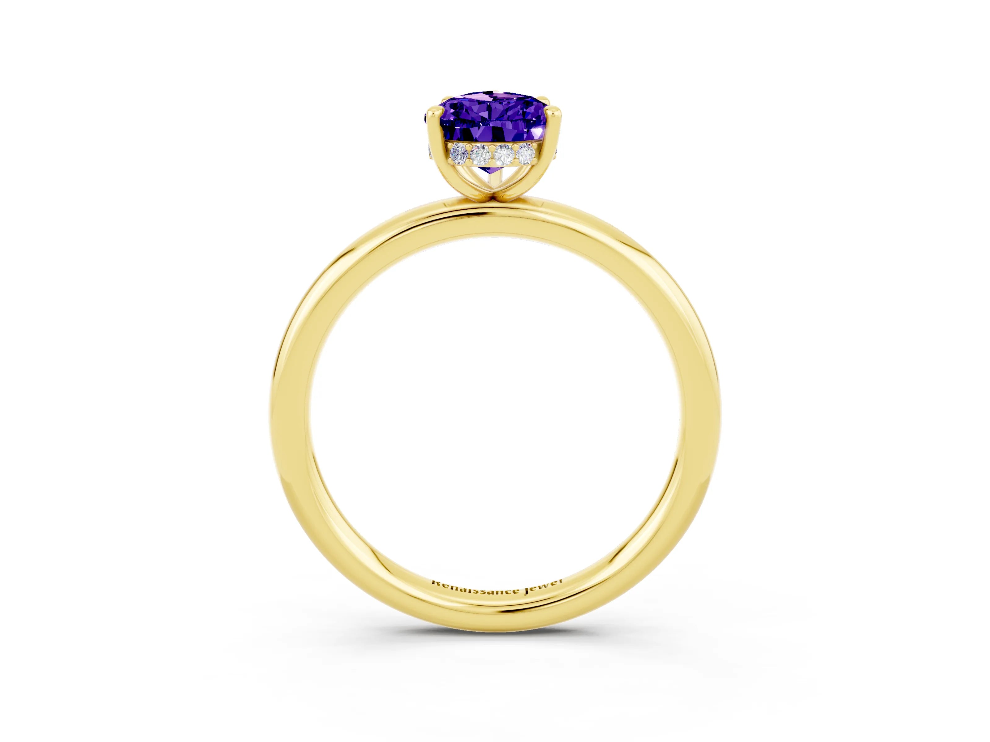 Yellow gold Pear Cut Tanzanite Solitaire Ring with Thin Band and Four-Prong Setting_3