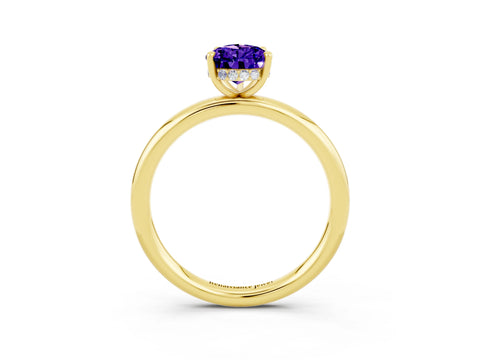 Yellow gold Pear Cut Tanzanite Solitaire Ring with Thin Band and Four-Prong Setting_3