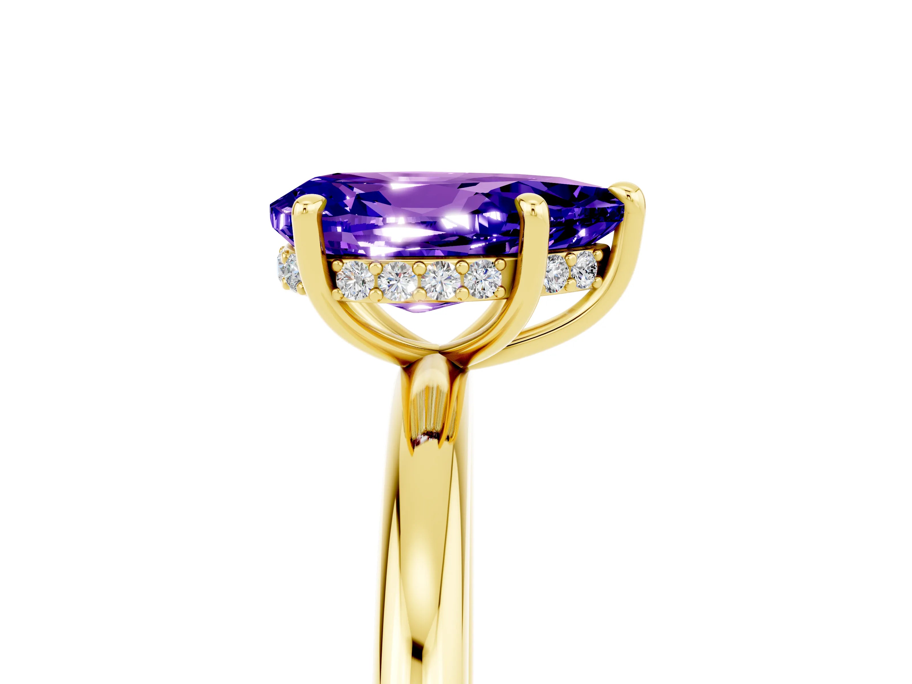 Yellow gold Pear Cut Tanzanite Solitaire Ring with Thin Band and Four-Prong Setting_5