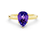 Yellow gold Pear Cut Tanzanite Solitaire Ring with Thin Band and Prong Setting_12