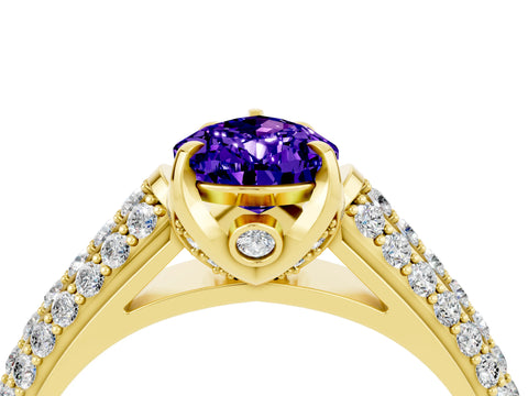 Yellow gold Pear Cut Tanzanite Solitaire Ring with Three-Row Pavé Band and Four-Prong Setting_16