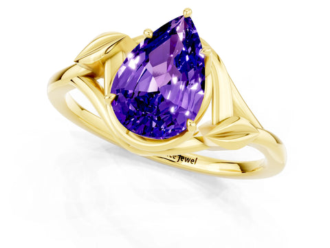 Yellow gold Pear Cut Tanzanite Solitaire Ring with Twist Band and Four-Prong Setting_25