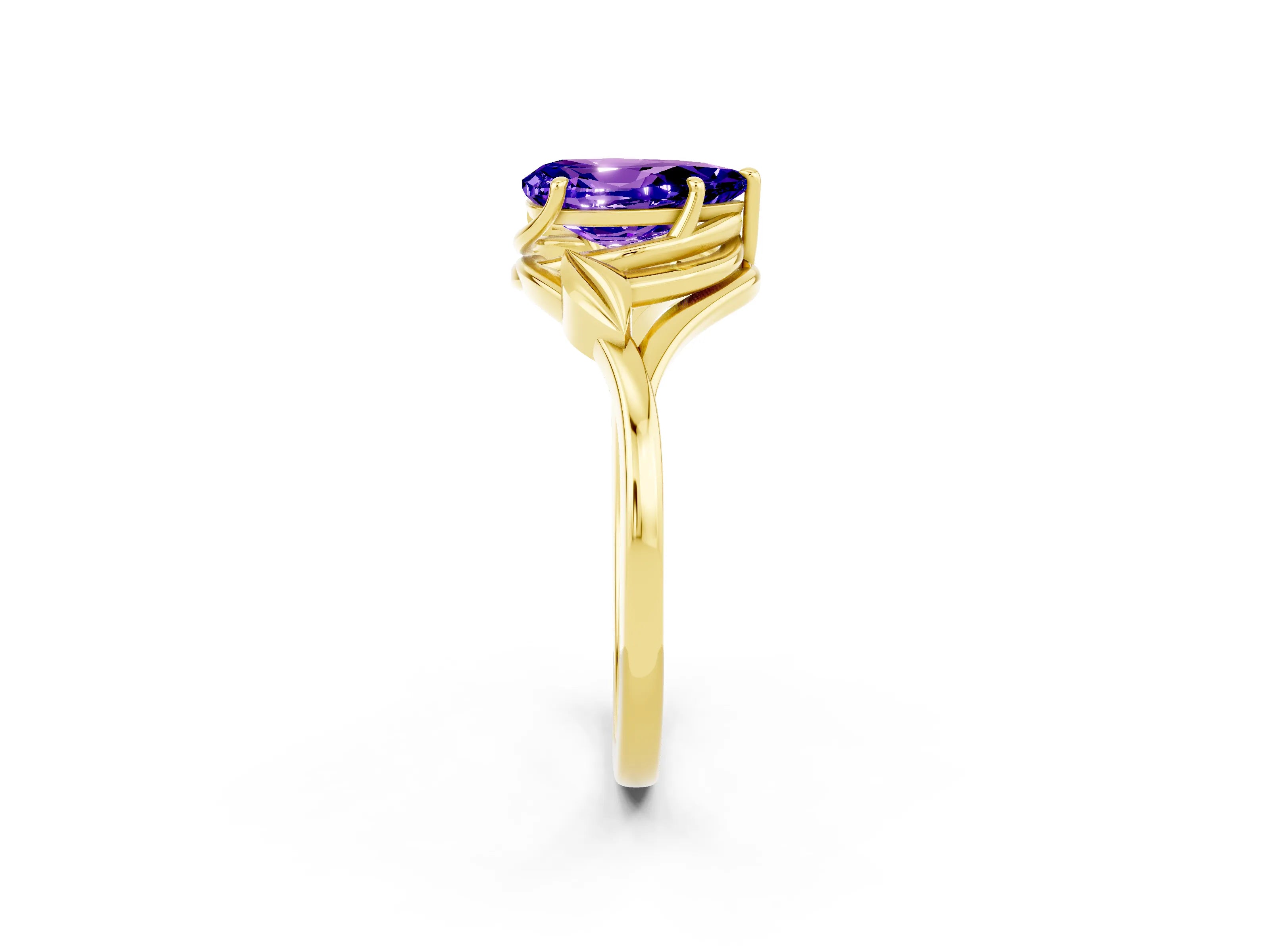Yellow gold Pear Cut Tanzanite Solitaire Ring with Twist Band and Four-Prong Setting_26
