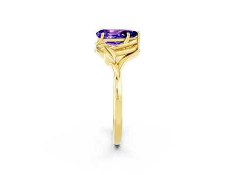 Yellow gold Pear Cut Tanzanite Solitaire Ring with Twist Band and Four-Prong Setting_26