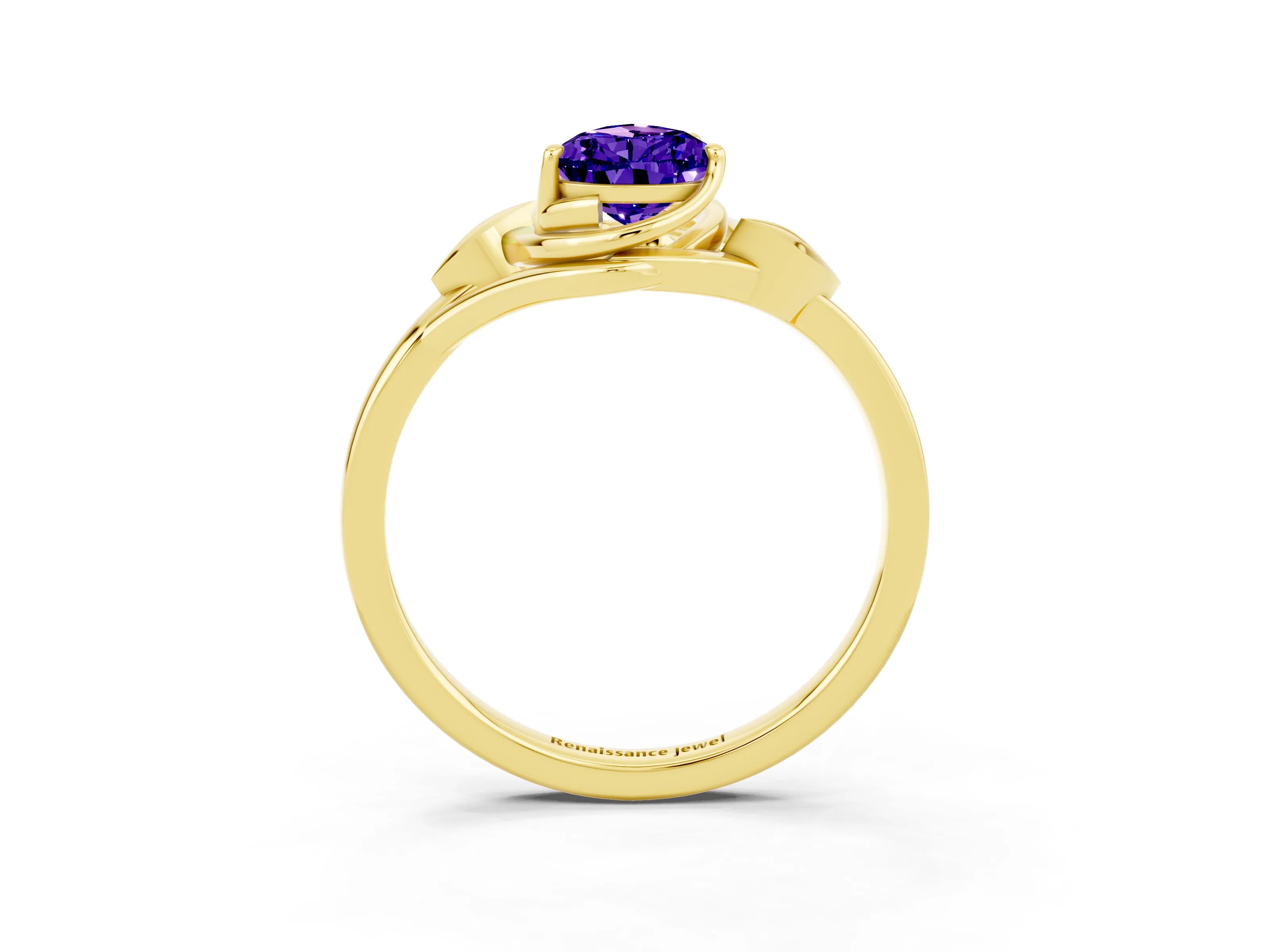Yellow gold Pear Cut Tanzanite Solitaire Ring with Twist Band and Four-Prong Setting_27
