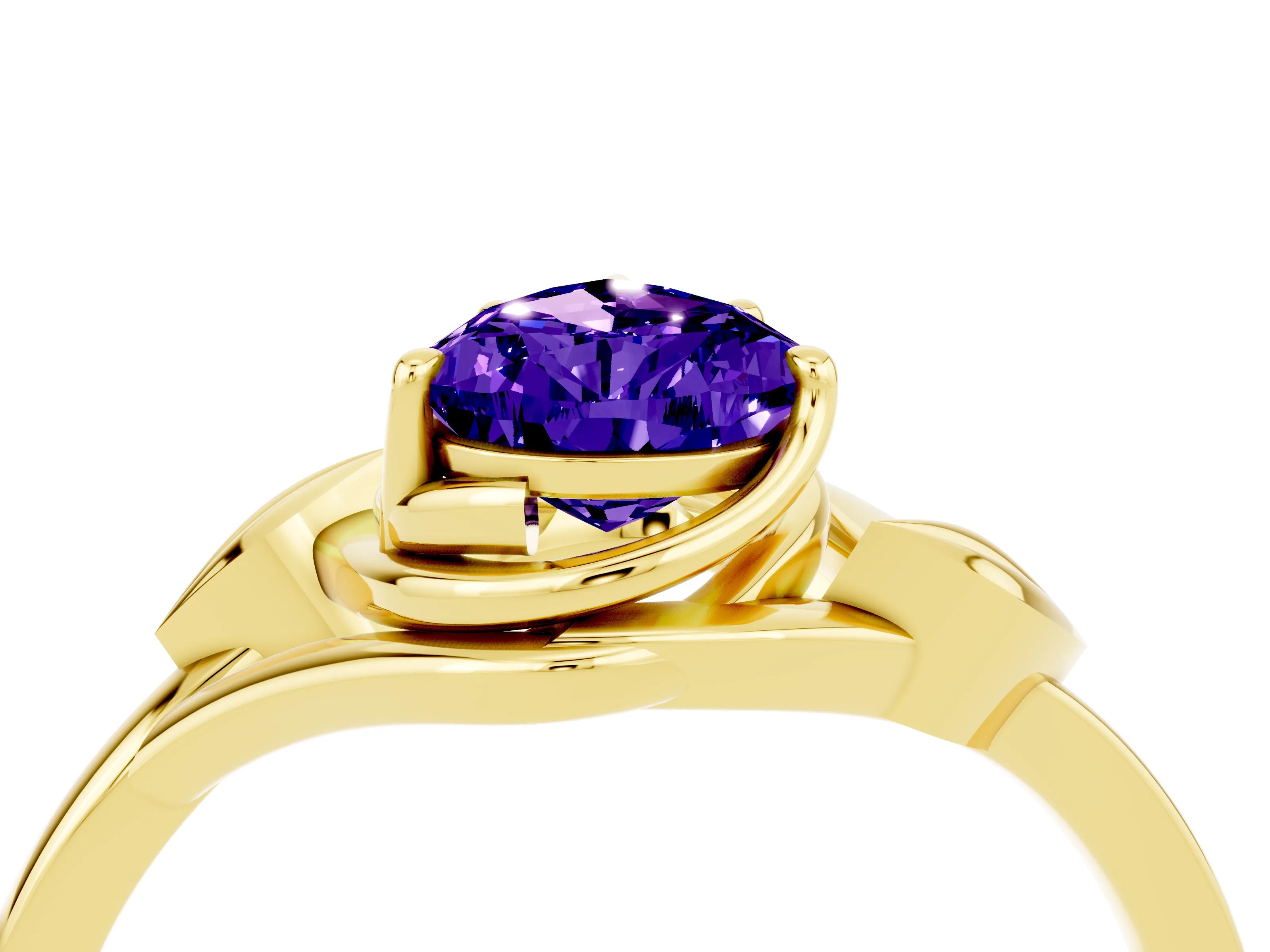 Yellow gold Pear Cut Tanzanite Solitaire Ring with Twist Band and Four-Prong Setting_28